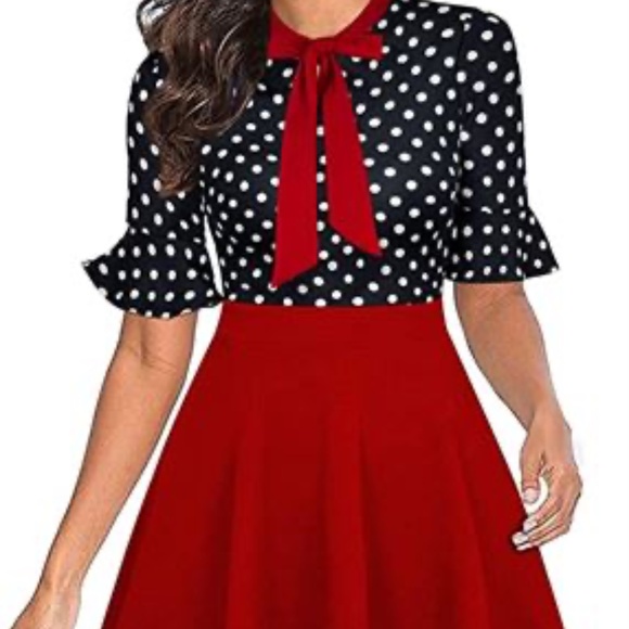 RANPHEE Womens Summer Bow Tie Neck Floral A Line Fit and Flare - Picture 1 of 3